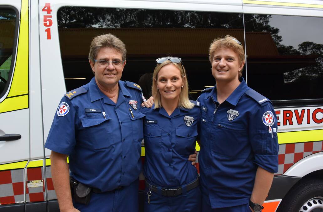 Strong family bond: NSW Ambulance Service Laurieton station manager Pete Versluis, with daughter in law Kirran and son Dan.