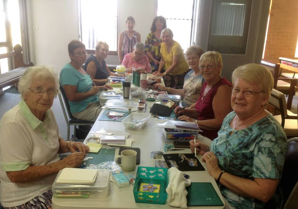 Card making: (foreground) Stephanie Lewis, Louise Carr, Fay McKellar and Joy Whitelaw.