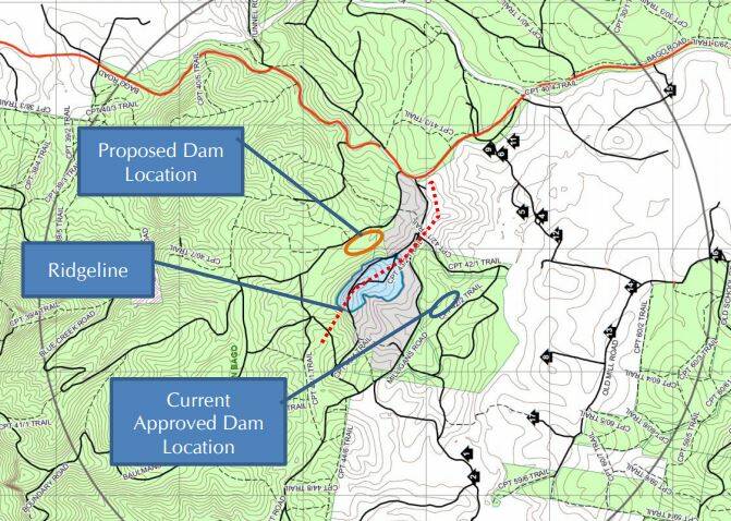 Location of the new approved dam location compared to the previous. Photo: Environmental Impact Study documents. 