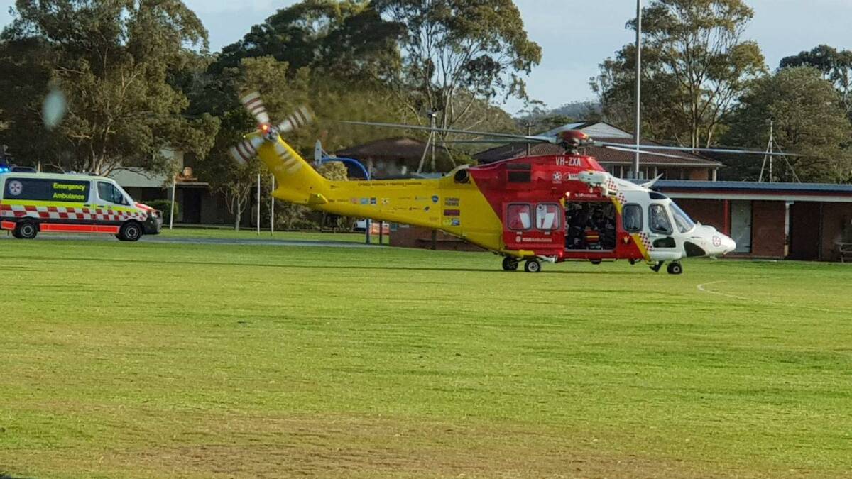The man was flown by Westpac Helicopter to John Hunter Hospital. Photo: Olwen Williams. 