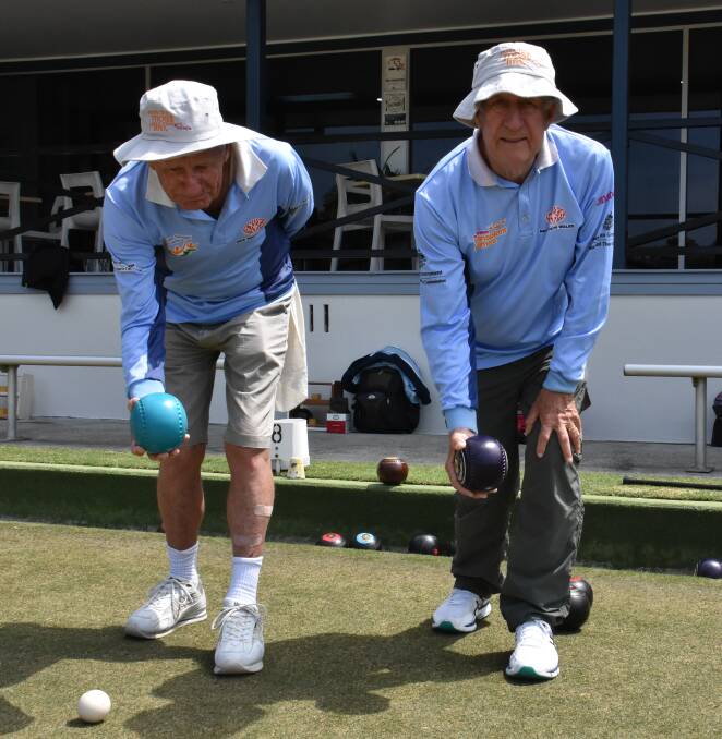 Ready to roll: Reg Garvan and Warren Carney at Lake Cathie Bowling Club. Warren underwent a stem cell transplant 10 years ago. 