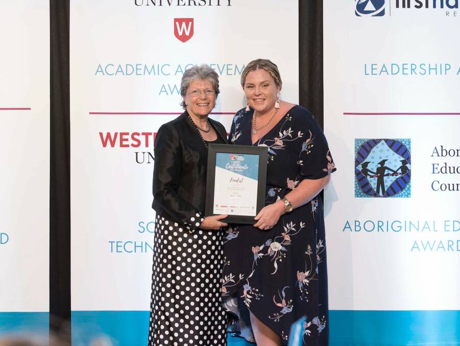 Kayla White was presented her award by Beverly Baker, Executive Officer, Aboriginal Education Council. Photo: supplied. 