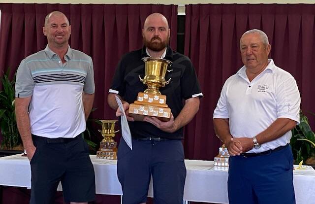 2020 club champion: John Burgess sponsor Manning and Hastings Electrical, Ben Dunn 2020 champion and Allan Wilkinson club captain.