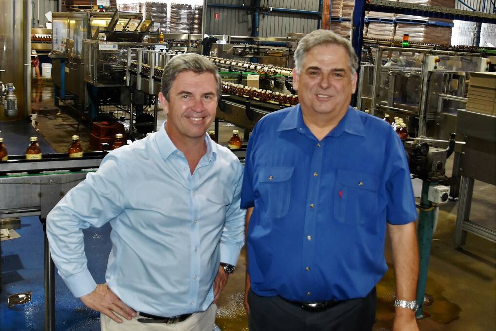 Helping hands: Dr David Gillespie with Ian Turner at Saxbys Soft Drinks.