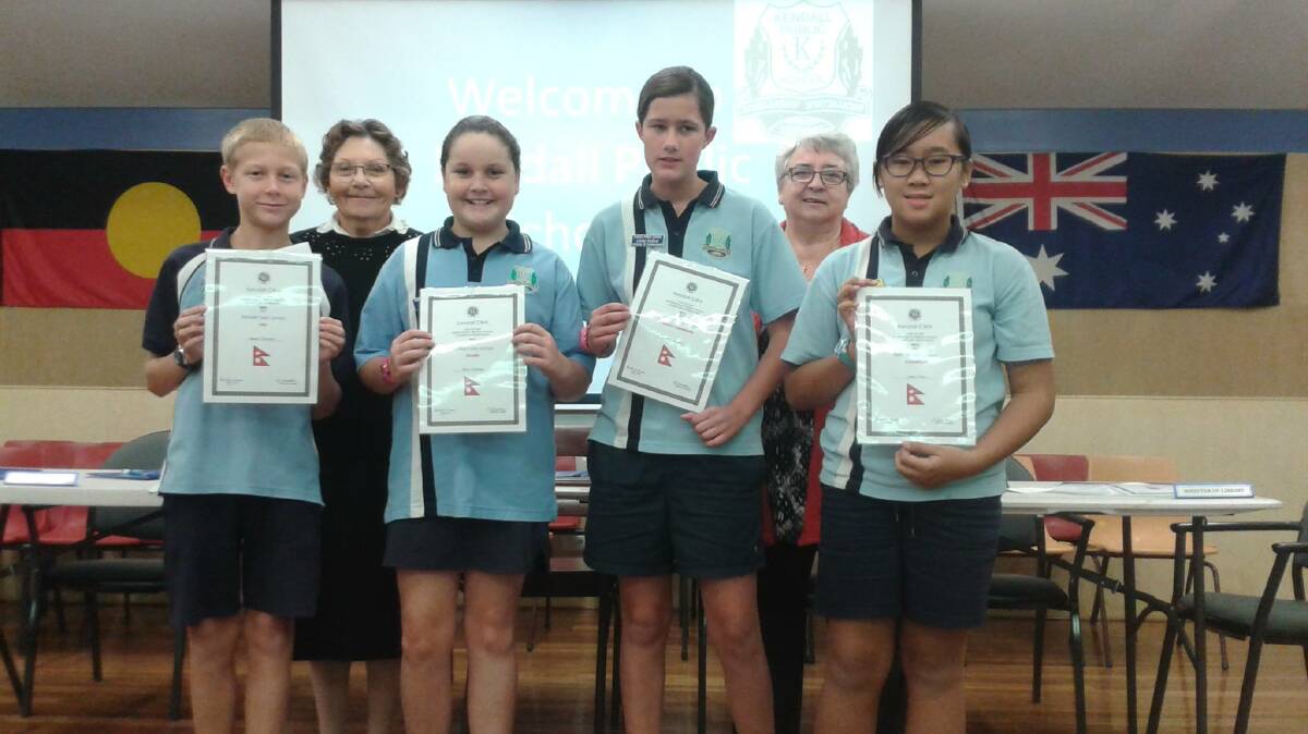 Well done: Kendall Public School students Harry Stewart, Erin Kendell, Libby Hallett, Karly Dinh with Kendall CWA members. Absent from photo: Bailey Barlett.