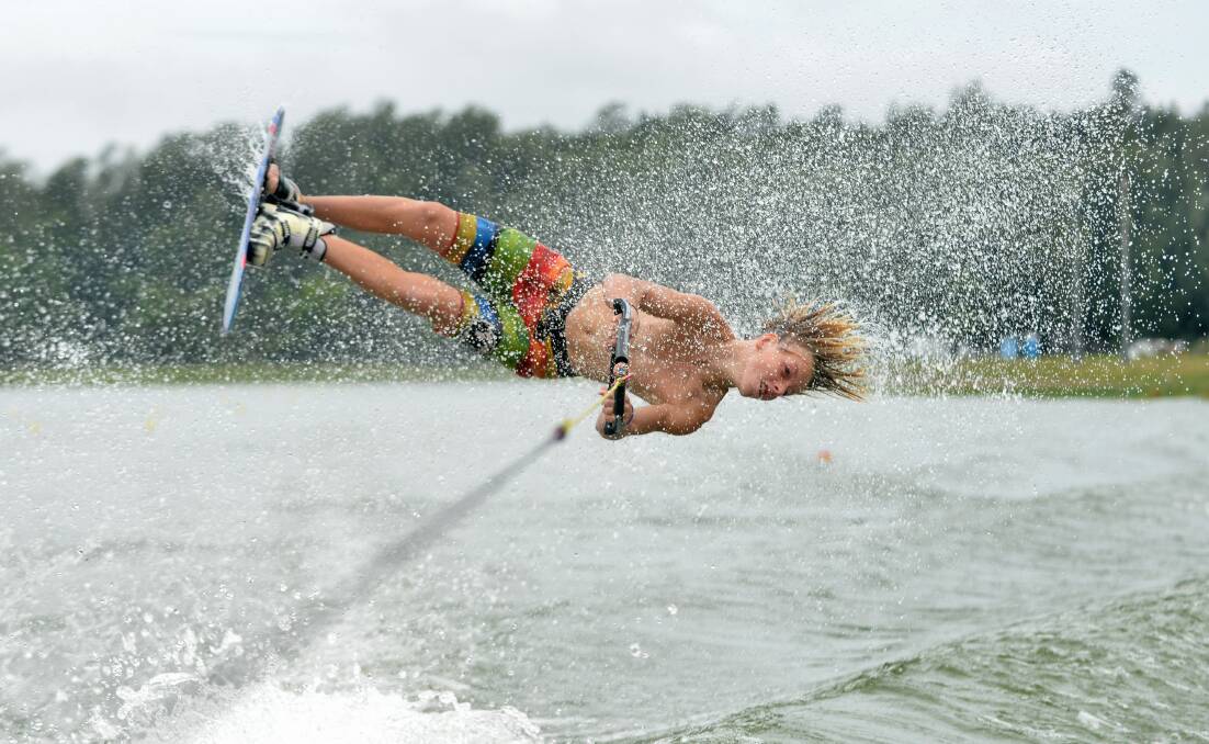 Getting air: Levi Kelly is an impressive 13-year-old water-skiier who his coach believes could be a future world champion.