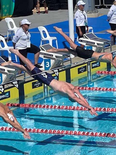 OFF THE BLOCKS: Nash Wilkes competing in the breaststroke at the Australian Swimming Championships. Photo: Supplied/Darren Wilkes.