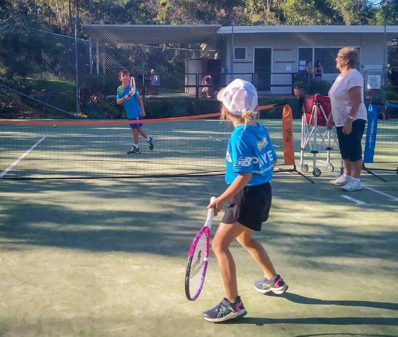 GAME FOR LIFE: Tennis players at Bonny Hills Tennis Club. Photo: Supplied/Geoff Carter.