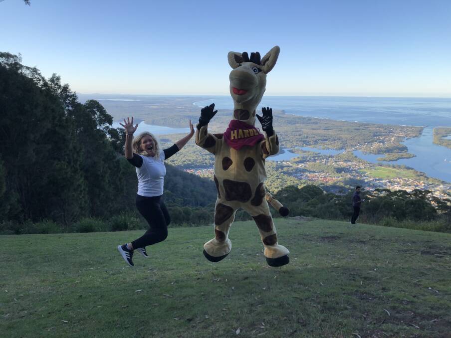 JUMPING FOR JOY: Leanne Goggin and Healthy Harold. Photo: Supplied.