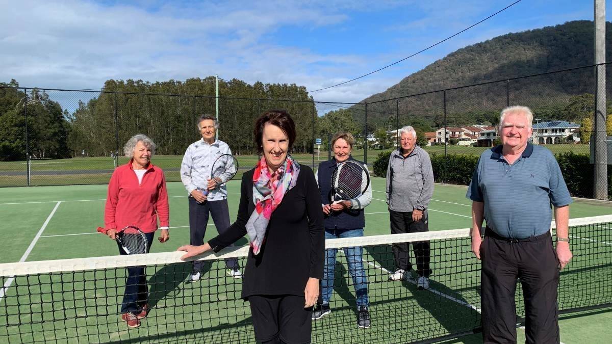 TENNIS UPGRADE: Members are keen to celebrate the resurfacing of courts with Leslie Williams on November 27. Photo: Laurieton Tennis Club.