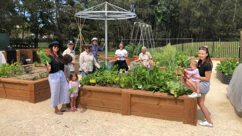 GREEN THUMBS: Members of the public and community hub at the garden. Photo: Lake Cathie Community Garden.