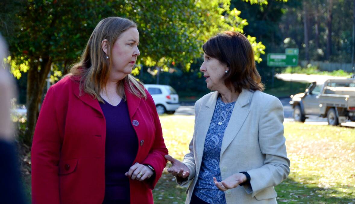Minister for Regional Transport and Roads Jenny Aitchison with Port Macquarie MP Leslie Williams in June discussing Houston Mitchell Drive. Picture by Ruby Pascoe