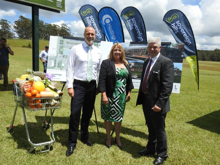 Big plans: Lewis Land Group CEO Chris Calvert, mayor Peta Pinson and Hastings Co-op CEO Allan Gordon at the unveiling of the town centre stage one blueprint in November 2017.