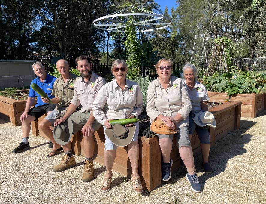 Lake Cathie Community Hub and Garden coordinator Brendan Woollam (third from left) and Cathie Hub gardeners Ken Oswald, Tony Lobban, Sally Saunders, Helen Smith and Jenny Lester share their gardening knowledge.
