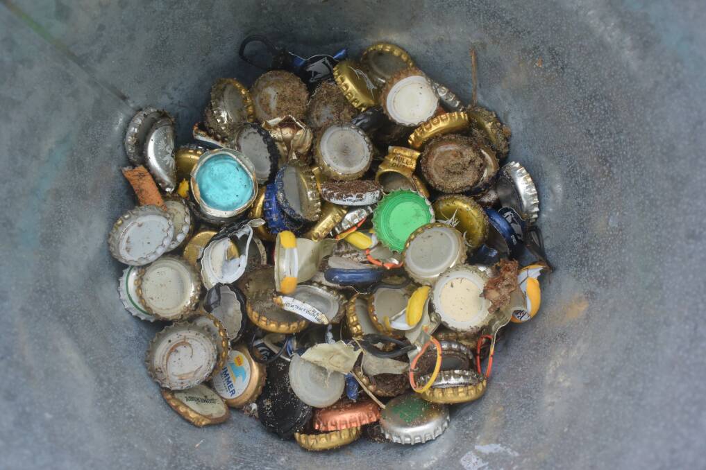 Bottle tops collected at one of the clean-ups.