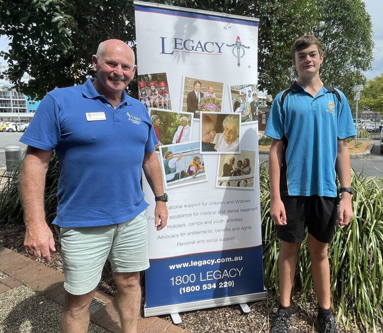 Port Macquarie Hastings Legacy Club president Chris McGeoch and enrolled beneficiary Jackson Bucci recognise the importance of Legacy. Picture by Lisa Tisdell