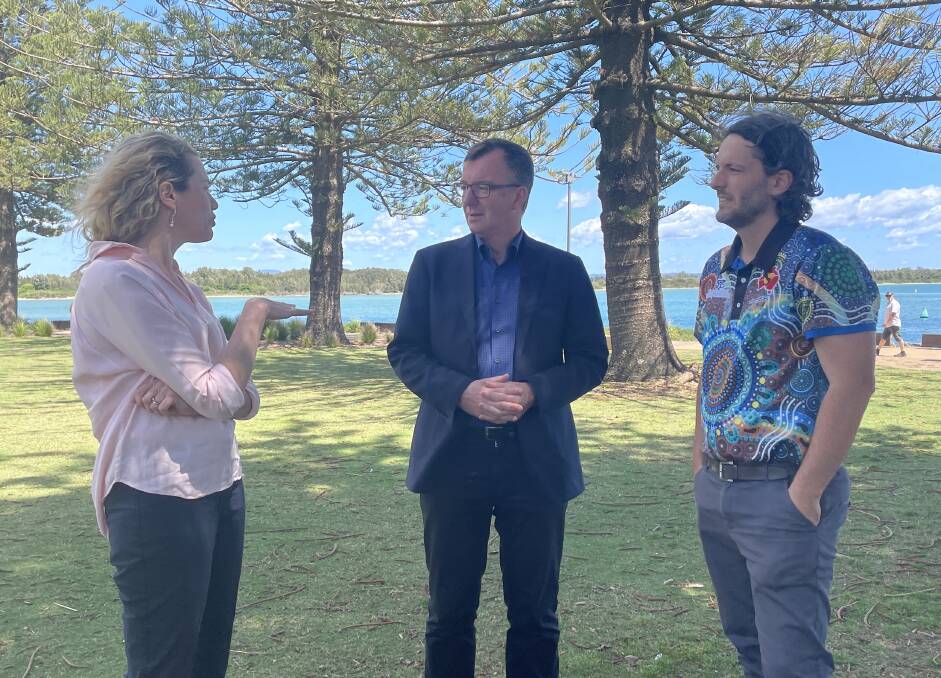Healthy North Coast chief executive Monika Wheeler, Amplar Health chief executive officer Dr Andrew Wilson and Pharmaceutical Society of Australia project manager Chris Braithwaite discuss North Coast Health Connect. Picture by Lisa Tisdell