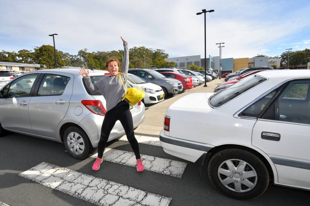 Parking plan: Raylene Blackwell from Port Macquarie jumps for joy in response to the funding announcement. Photo: Ivan Sajko