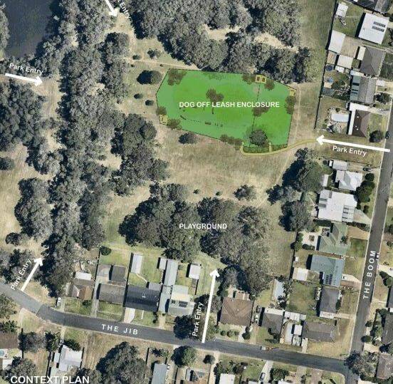 The proposed site of The Boom Reserve dog off-leash enclosure. Source: Port Macquarie-Hastings Council's The Boom Reserve off-leash dog park concept plan