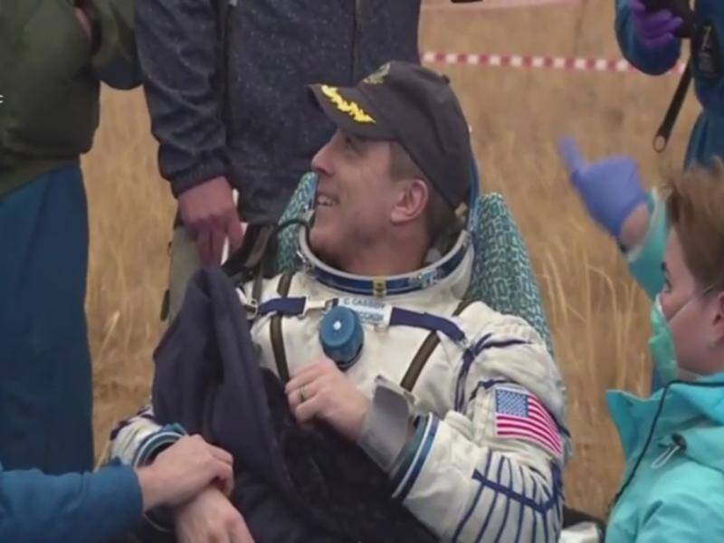 NASA astronaut Chris Cassidy shortly after a Soyuz spacecraft landed in a remote area of Kazakhstan.