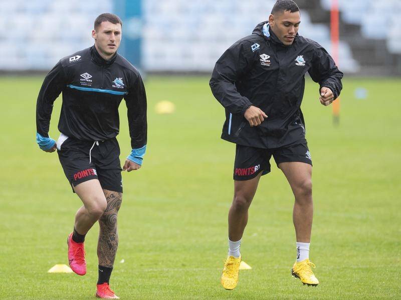 Cronulla centre Bronson Xerri (l) says he's picked up even more speed for the NRL resumption.