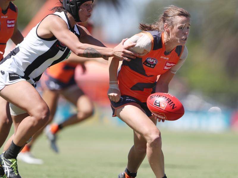 Alicia Eva (R) has impressed in GWS's first AFLW season win, beating Collingwood by nine points.