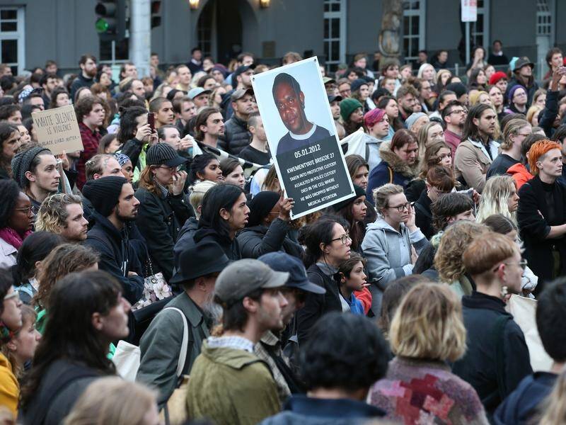 Protesters gathered in Melbourne after a 19-year-old teenager was shot by police on Saturday in NT.