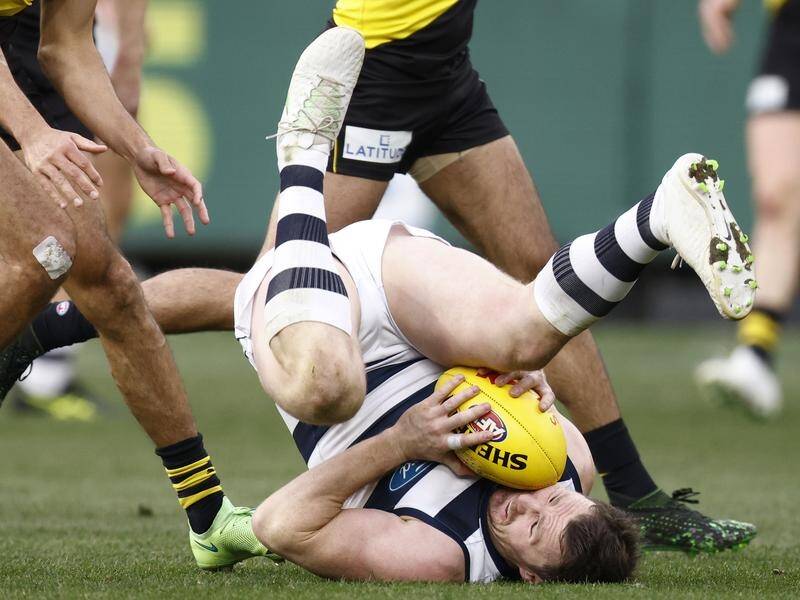 Standout Patrick Dangerfield marks the ball for the Cats in his side's AFL win over Richmond.