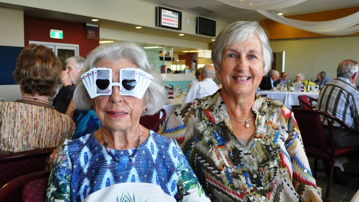JUST ACES, above: Jenny Harley, right, travelled from Sydney for Camden Haven Bridge Club's 30th anniversary lunch. Her mother, Ngaira Green, who is one of the original members, brought out a special pair of novelty glasses just for the occasion.