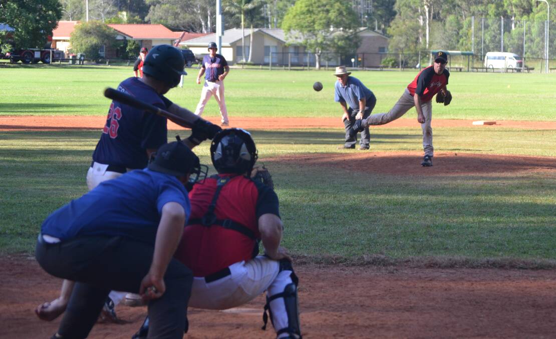 GRAND FINAL: Pitcher Gavin Carney pitched out the grand final for Hastings in the grand final against the Robina Braves in Wauchope on Sunday. PHOTO: Kate Dwyer