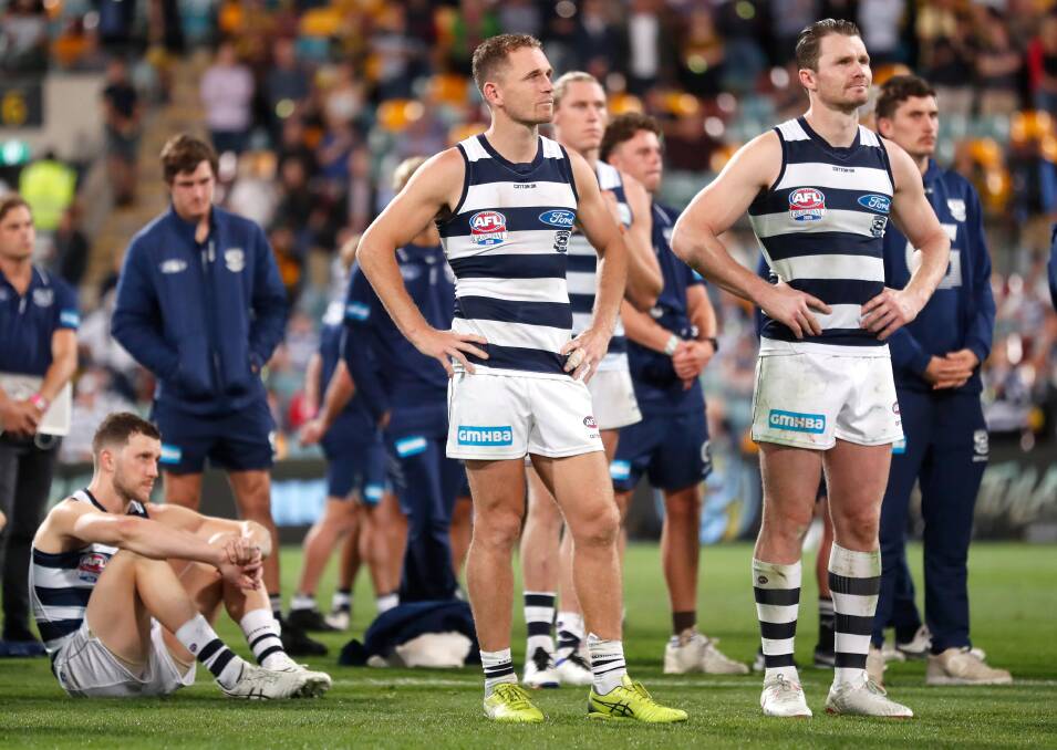 Time is running out for Geelong midfielder, Patrick Dangerfield (right), to realise his premiership dream. Photo: Michael Willson/AFL Photos via Getty Images