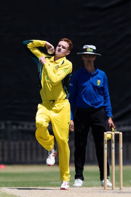 Delivery: Connor Cook bowling for Australia during his recent trip. Photo: supplied