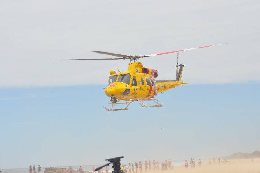 Rescue chopper takes Luke Allen to John Hunter Hospital.