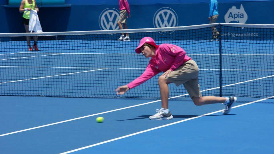 Lachie Hunt delivers a ball on centre court during the Apia International.